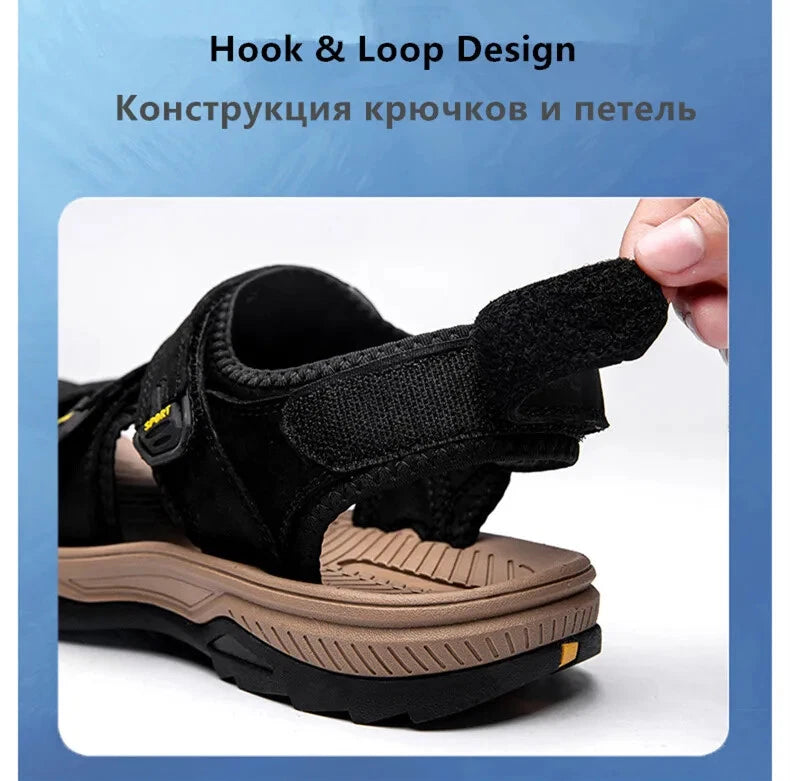 Summer Men Sandals Genuine Leather Casual Sneakers Breathable Beach Slippers