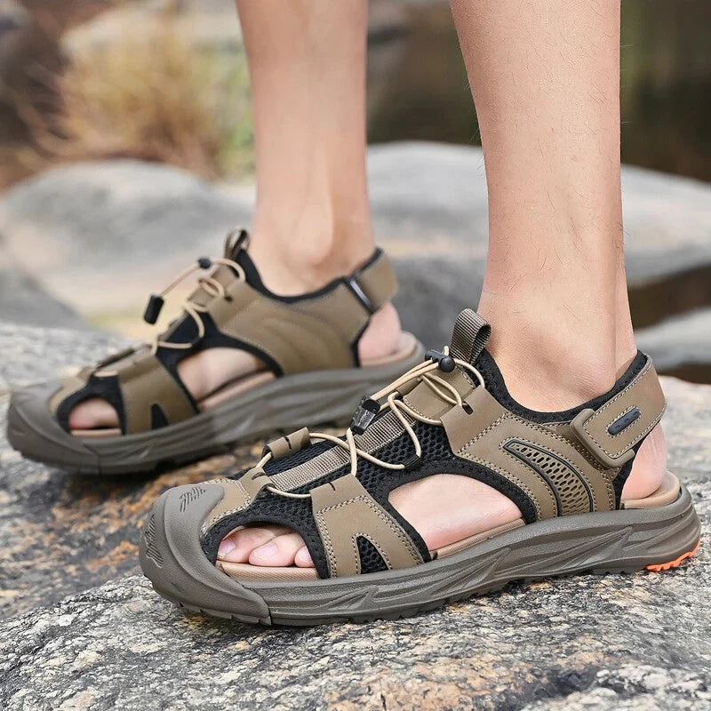 Handmade Men Sandals Breathable Leather Walking Shoes Waterproof Beach Slippers