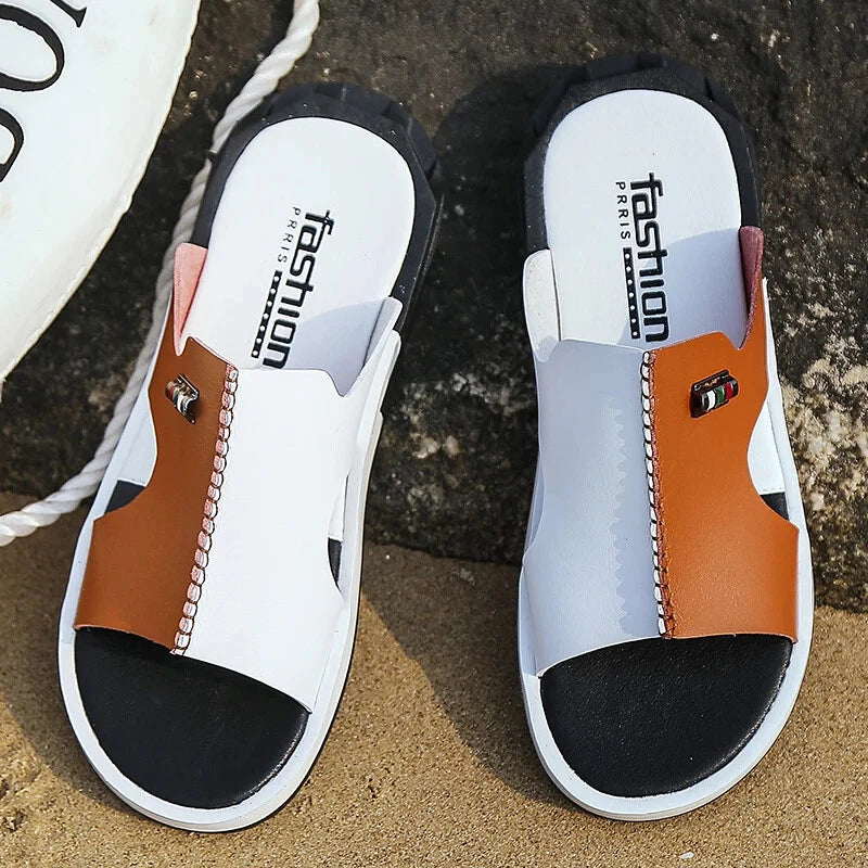 Comfortable Sandals Men Summer Slippers Fashion Peep Toe PU Flip Flops Shoes