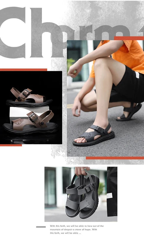 Summer Men's Slippers Sandals Thick-soled Beach Shoes Non-slip Open-toe Sandals