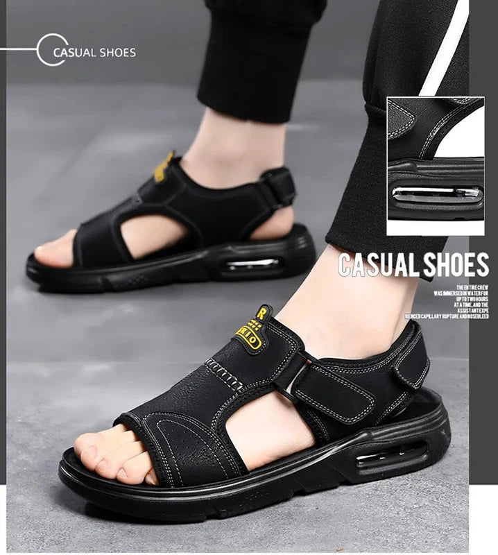 Men's Summer Cow Leather Sandals Designer Leisure Shoes Outside Beach Slippers