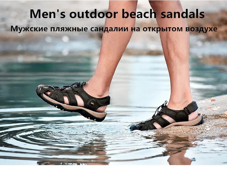 Men Waterproof Leather Sandals Breathable Causal Sneakers Light Beach Slippers