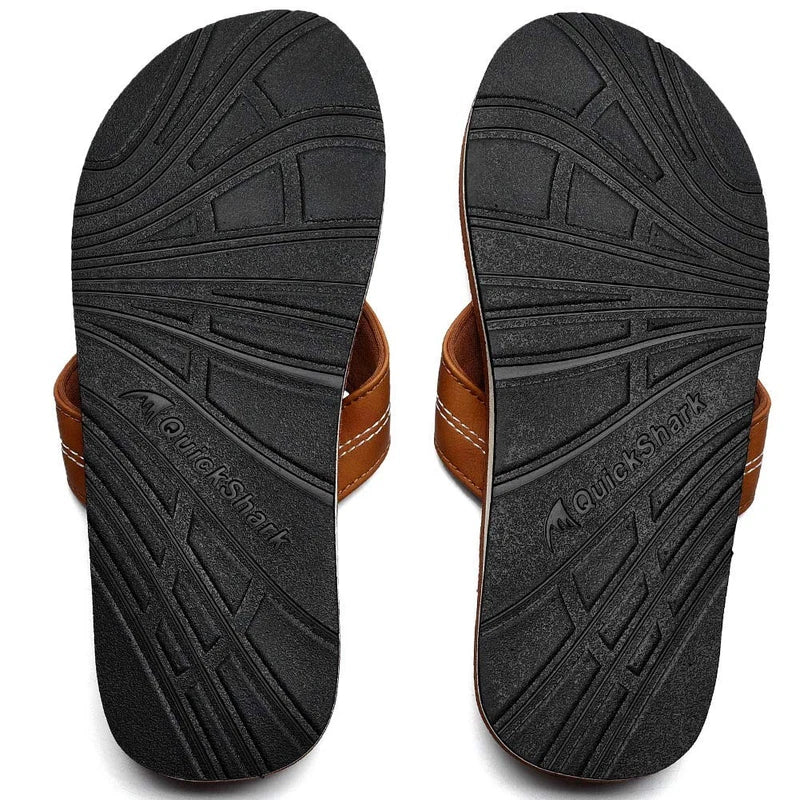 Men's Leather Thong Sandals Flip Flops w/ Arch Support, Beach Slippers