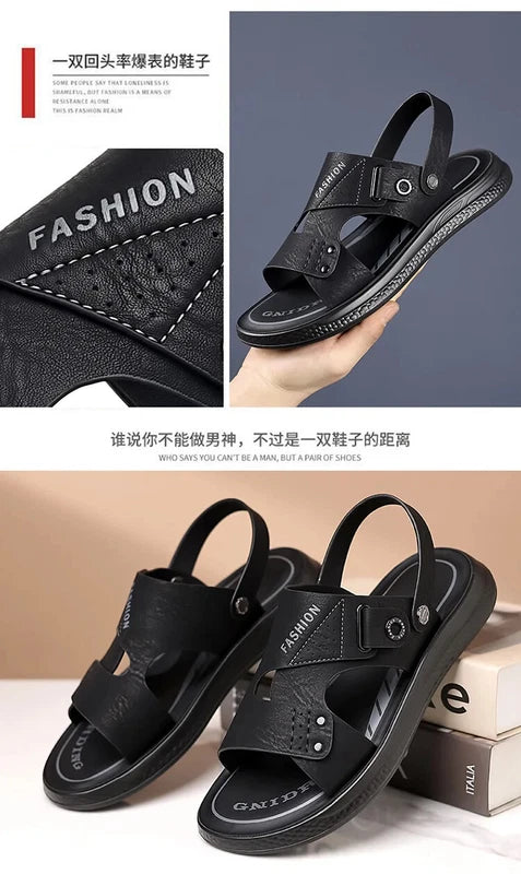 Men's Soft Sole Slippers Non-slip Summer Leather Sandals Leisure Beach Shoes