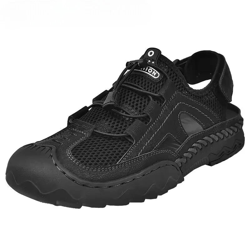 Summer Men's Leather Outdoor Beach Sandals Breathable Shoes Handmade Slippers