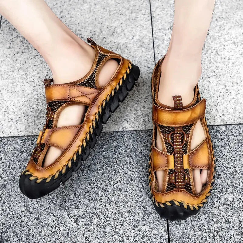 Handmade Men Slippers Cow Leather Soft Beach Sandals Light Comfort Walking Shoes