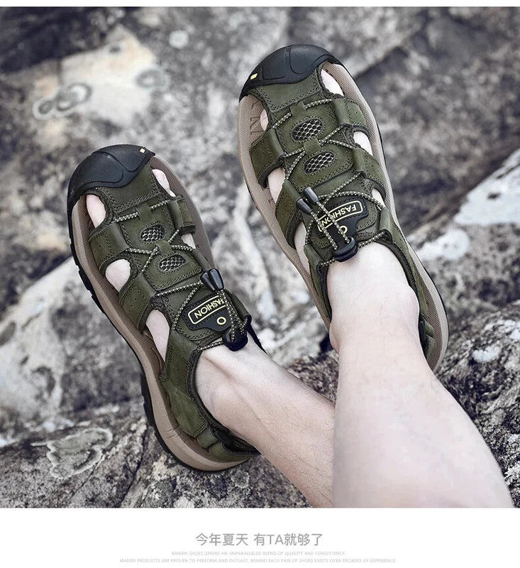 Leather Mens Shoes Summer Outdoor Beach Sandals Lightweight Comfortable Slippers