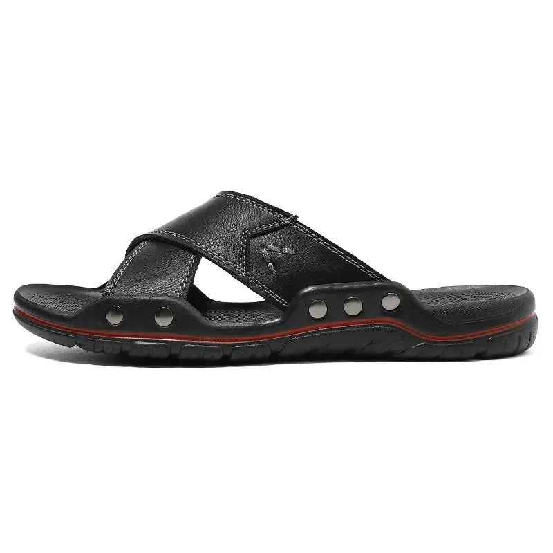 38-48 Plus Size Men's Flats Leather Open Toe Slippers Sandals Summer Beach Shoes