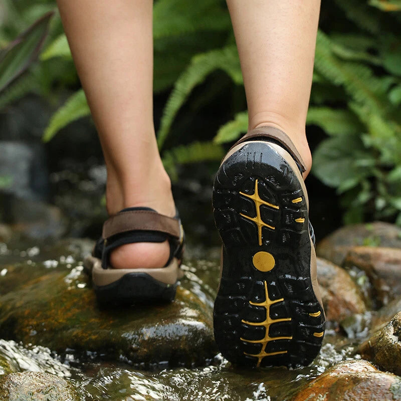 Genuine Leather Men's Casual Sandals Roman Shoes Outdoor Walking Beach Slippers