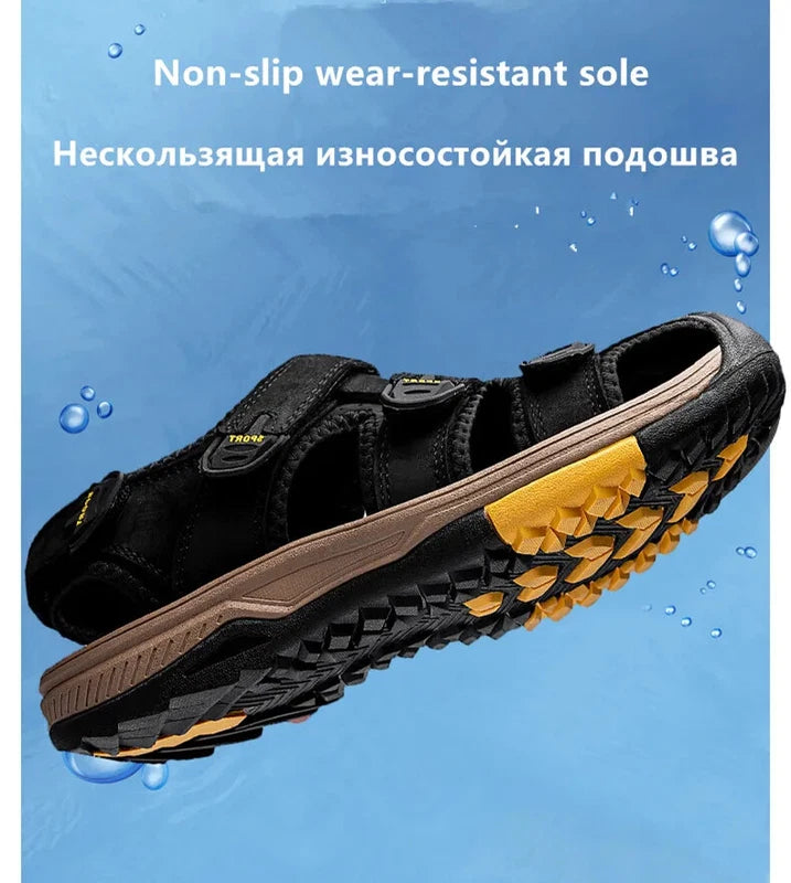 Summer Men Sandals Genuine Leather Casual Sneakers Breathable Beach Slippers