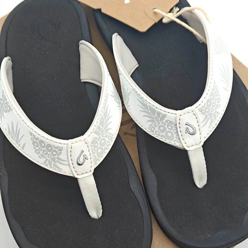 OluKai Ohana 20110-WBHQ Women White Sandals Arch Support Flip Flop Sz 7/9