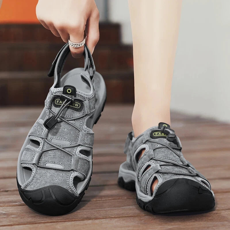 Men Handmade Sandals Summer Leather Soft Slippers Light Breathable Beach Shoes