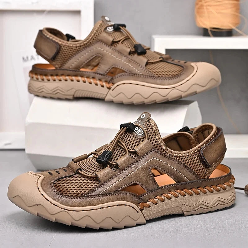 Men Handmade Sandals Breathable Mesh Slippers Outdoor Lightweight Beach Sneakers