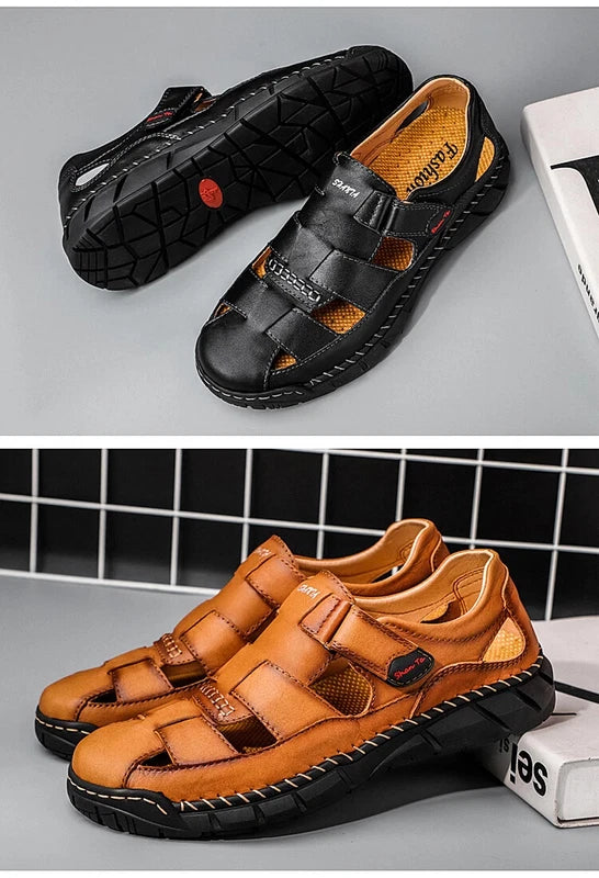 Leather Men's Sandals Summer Beach Slippers Comfortable Outdoor Casual Shoes