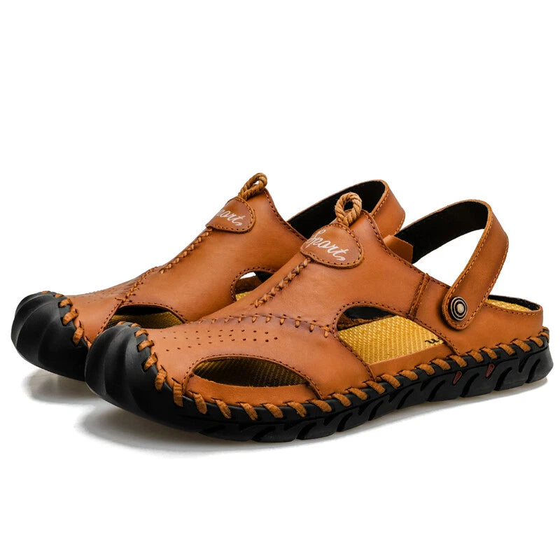 Men Genuine Leather Beach Sandals Summer Casual Shoes Slippers Roman Soft Sandal