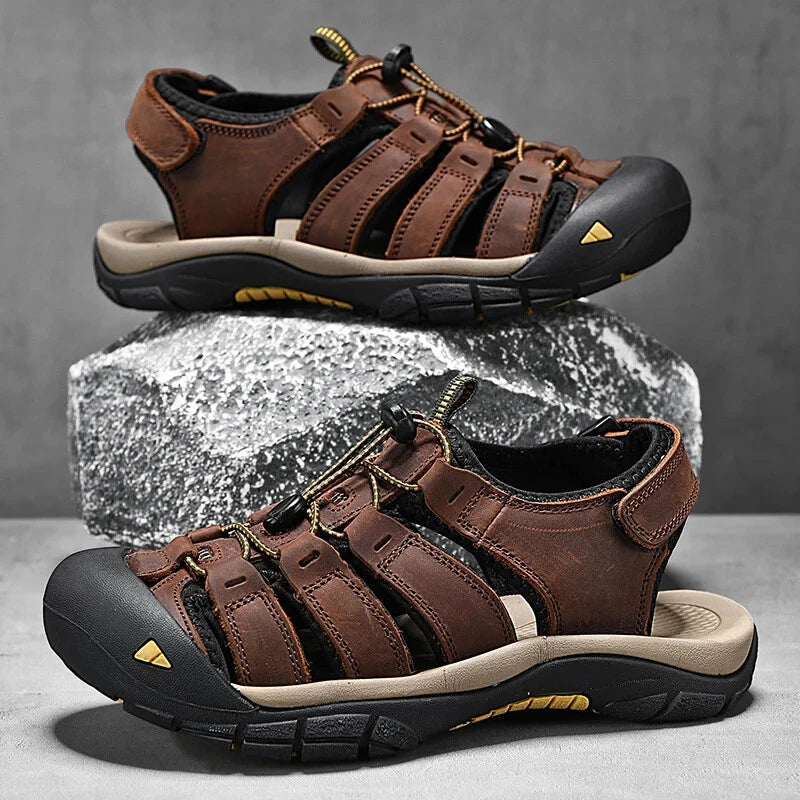 Genuine Leather Men's Sandals Breathable Casual Shoes Outdoor Beach Slippers