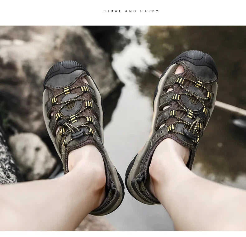 Men's Sandals Soft Leather Sandals Beach Shoes Outdoor Summer Comfort Slippers