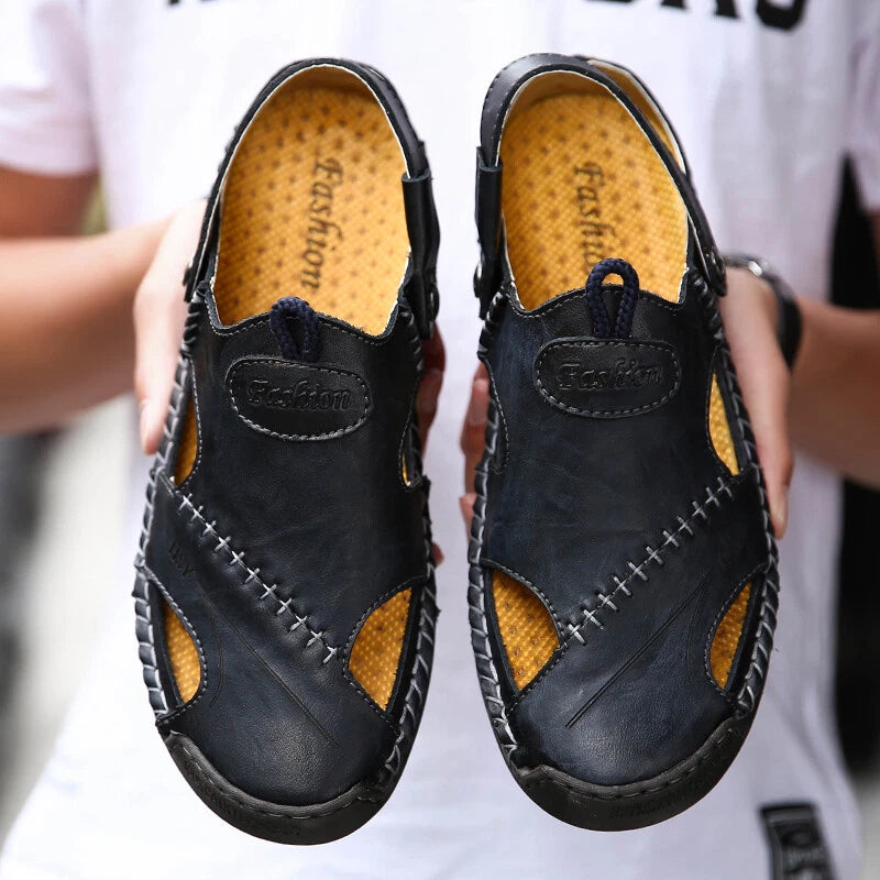 Men’s Sandals Leather Slippers Shoes Outdoor Beach Breathable Casual Shoes