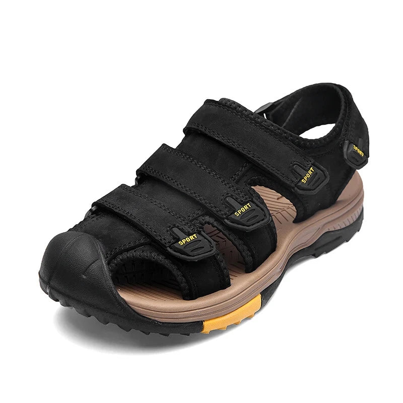 Summer Men Sandals Genuine Leather Casual Sneakers Breathable Beach Slippers