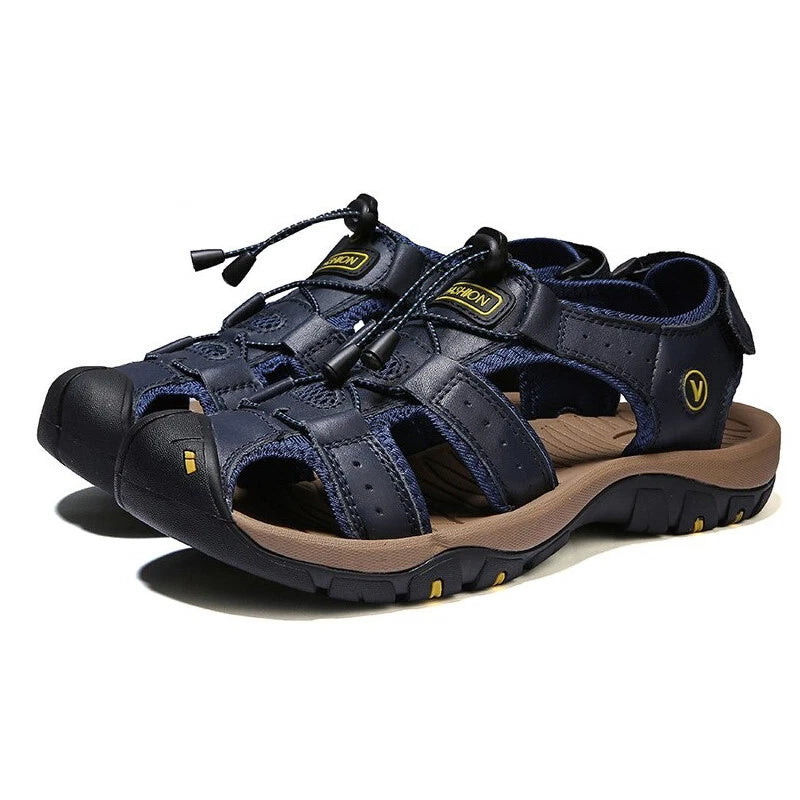 Men's Leather Sandals Closed Toe Beach Nonslip Summer Outdoor Sport Hiking Shoes