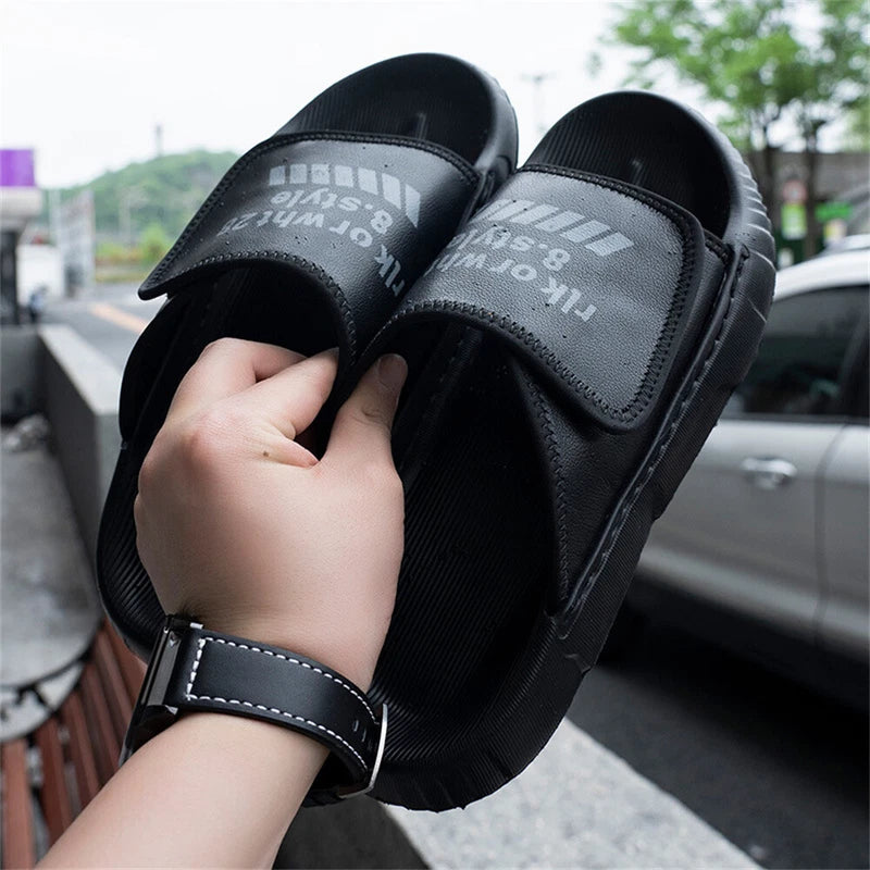 Men's Leather Slides Open Toe Summer Slippers Comfort Casual Sandals