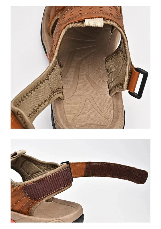 Summer Men Genuine Leather Sandals Non-slip Beach Slippers Handmade Sneakers