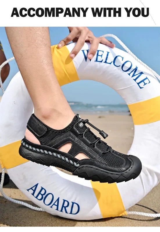 Summer Men's Leather Outdoor Beach Sandals Breathable Shoes Handmade Slippers