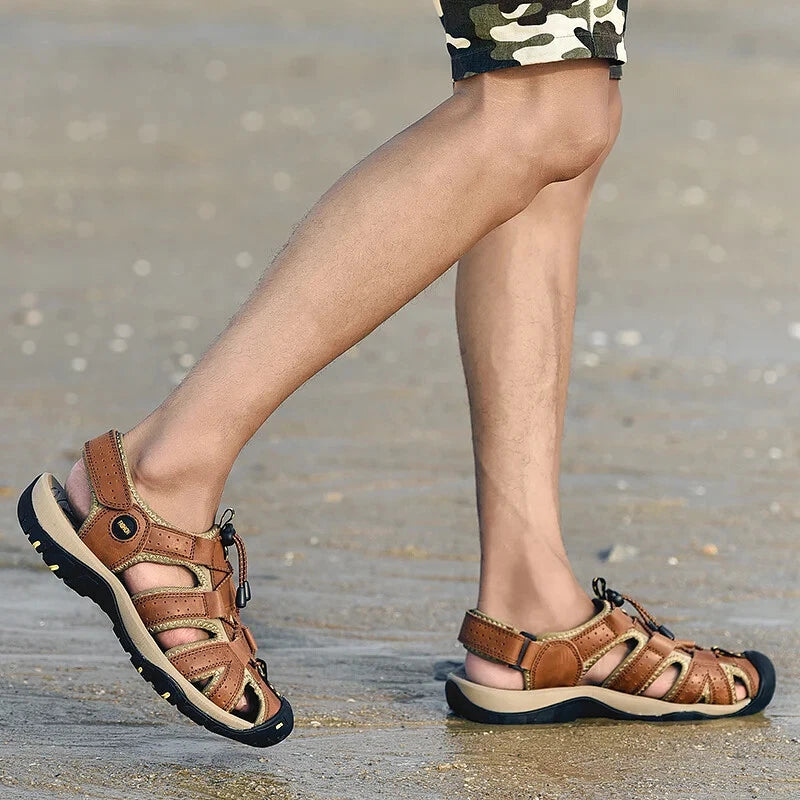 Men Waterproof Leather Sandals Breathable Causal Sneakers Light Beach Slippers