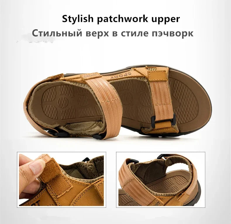 Lightweight Men Leather Sandals Comfortable Beach Slippers Soft Casual Sneakers
