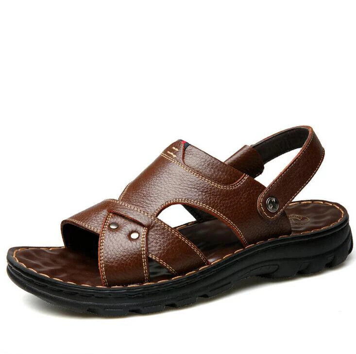 Summer Men Casual Hiking Leather Sandals Beach Shoes Open Toe Flat Slippers Size