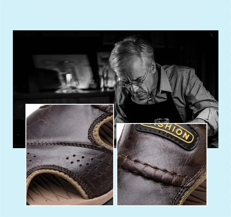 Men Summer Shoes Leather Breathable Sandals Beach Outdoor Non-slip Slippers