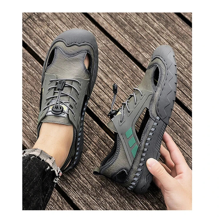 Handmade Men Leather Sandals Non Slip Light Hiking Shoes Comfort Beach Slippers