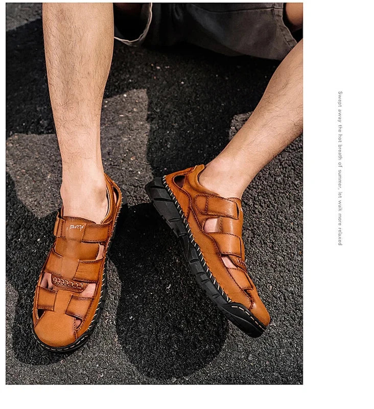 Genuine Leather Sandals Breathable Beach Slippers Comfortable Casual Sneakers