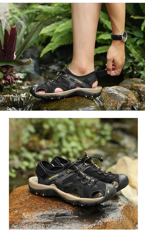 Summer Beach Men's Sandals Lightweight Slippers Leather Walking Non-Slip Shoes