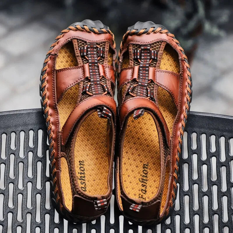 Handmade Men Slippers Cow Leather Soft Beach Sandals Light Comfort Walking Shoes