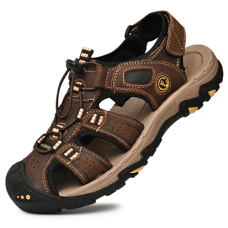Male Leather Sandals Summer Waterproof Slip on Beach Slippers Comfort Sneakers