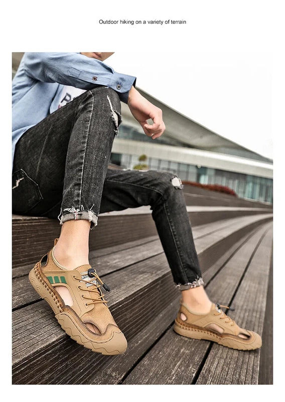 Handmade Men Leather Sandals Non Slip Light Hiking Shoes Comfort Beach Slippers