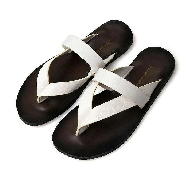 Summer Men's Fashion Beach Outdoor Leather Sandals with Straps Non-Slip Slippers