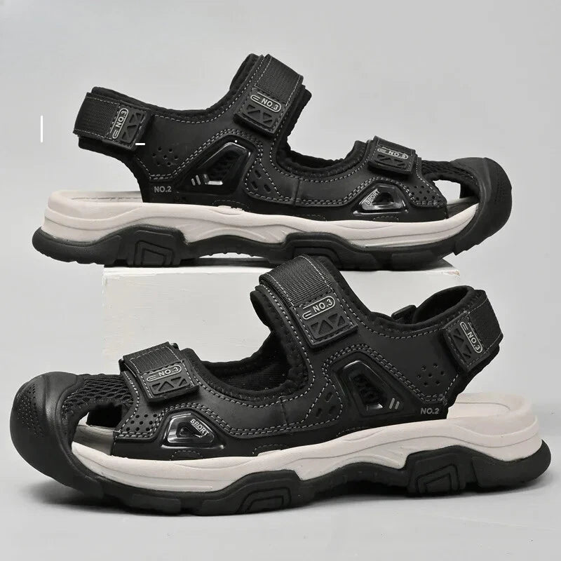 Male Leather Casual Sandals Summer Breathable Slippers Comfortable Beach Shoes