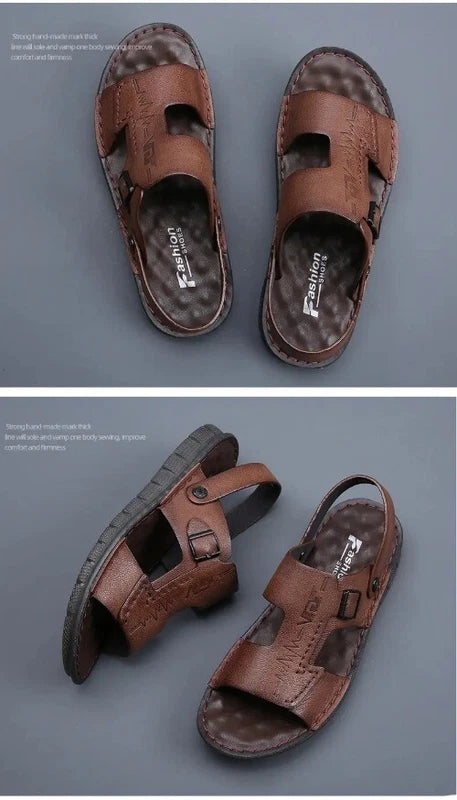 Fashion Mens Casual Beach Sandals Top Layer Cowhide Slippers Summer Shoes