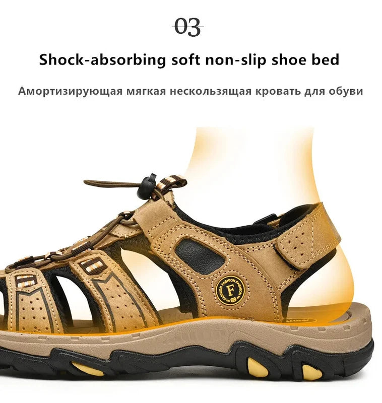 Male Leather Sandals Summer Waterproof Slip on Beach Slippers Comfort Sneakers
