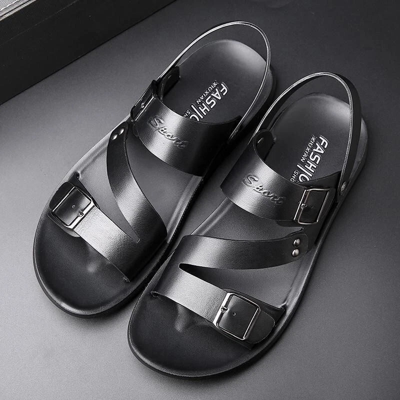 Men Faux Leather Sandals Summer Slippers Casual Beach Shoes Sports Soft Home