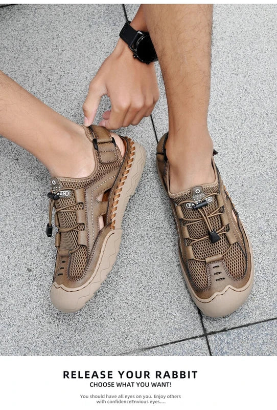 Men Handmade Sandals Breathable Mesh Slippers Outdoor Lightweight Beach Sneakers