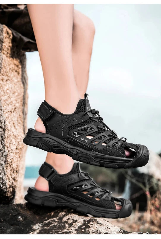 Soft Male Leather Sandals Summer Breathable Beach Slippers Hiking Sneakers