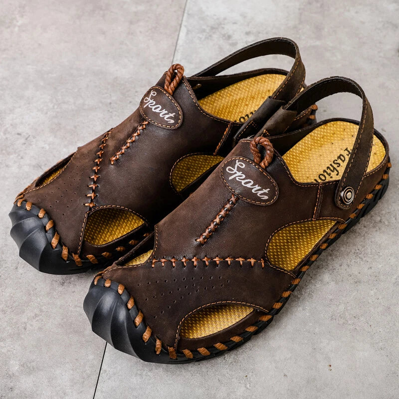 Men Genuine Leather Beach Sandals Summer Casual Shoes Slippers Roman Soft Sandal