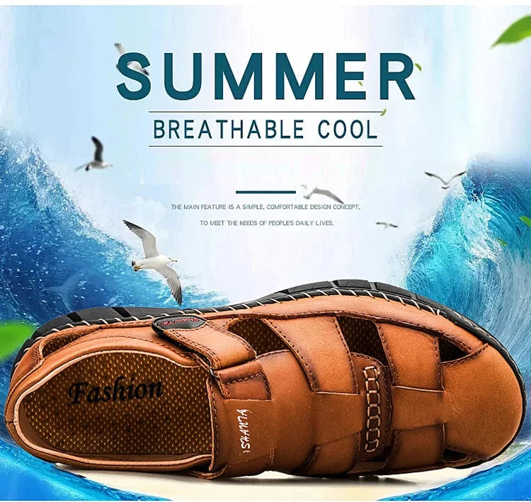 Genuine Leather Sandals Breathable Beach Slippers Comfortable Casual Sneakers