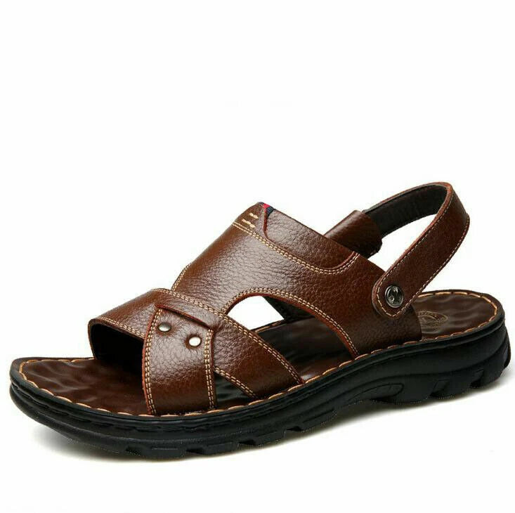 Summer Men Casual Hiking Leather Sandals Beach Shoes Open Toe Flat Slippers Size