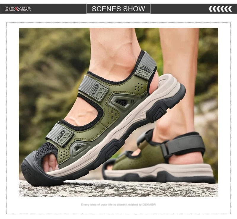 Male Leather Casual Sandals Summer Breathable Slippers Comfortable Beach Shoes