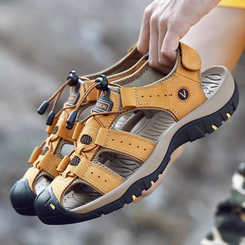 Summer Men Sandals Leather Breathable Slippers Handmade Waterproof Beach Shoes