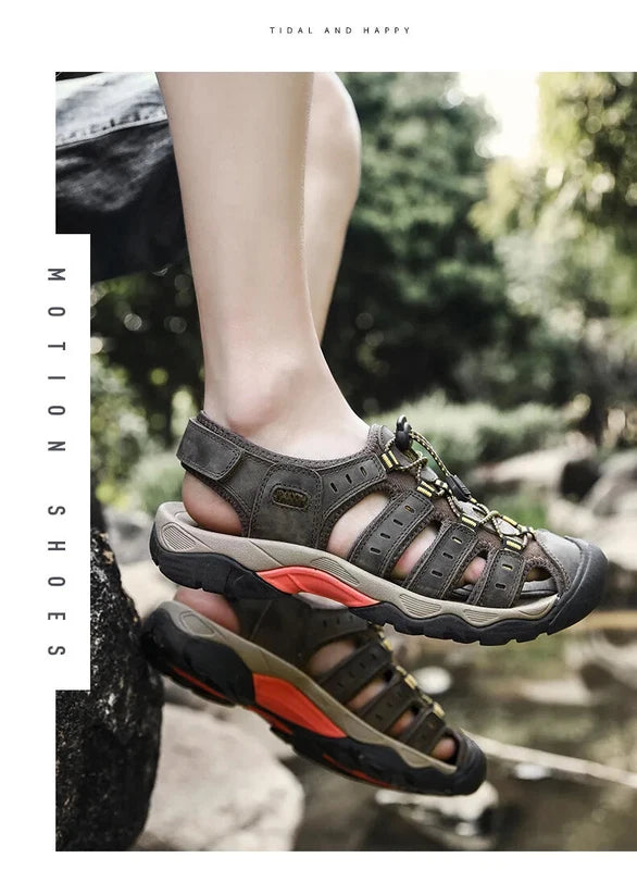 Men's Sandals Soft Leather Sandals Beach Shoes Outdoor Summer Comfort Slippers